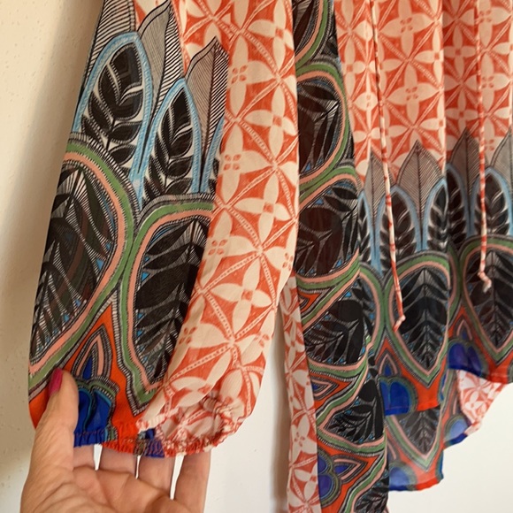fig & flower-Anthropologie Boho Bright Multicolored Mixed Media Blouse Size Med - Picture 4 of 12